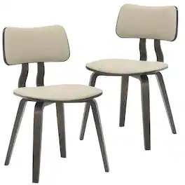 LeisureMod - Clivo 2-PCS Open-Back Accent Dining Chair, Modern Walnut & Leather Upholstered Side Chair - Dark Walnut/Taupe
