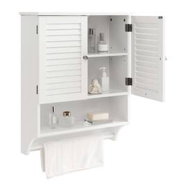Costway - Bathroom Wall Mounted Medicine Cabinet with Louvered Doors & Towel Bar - White