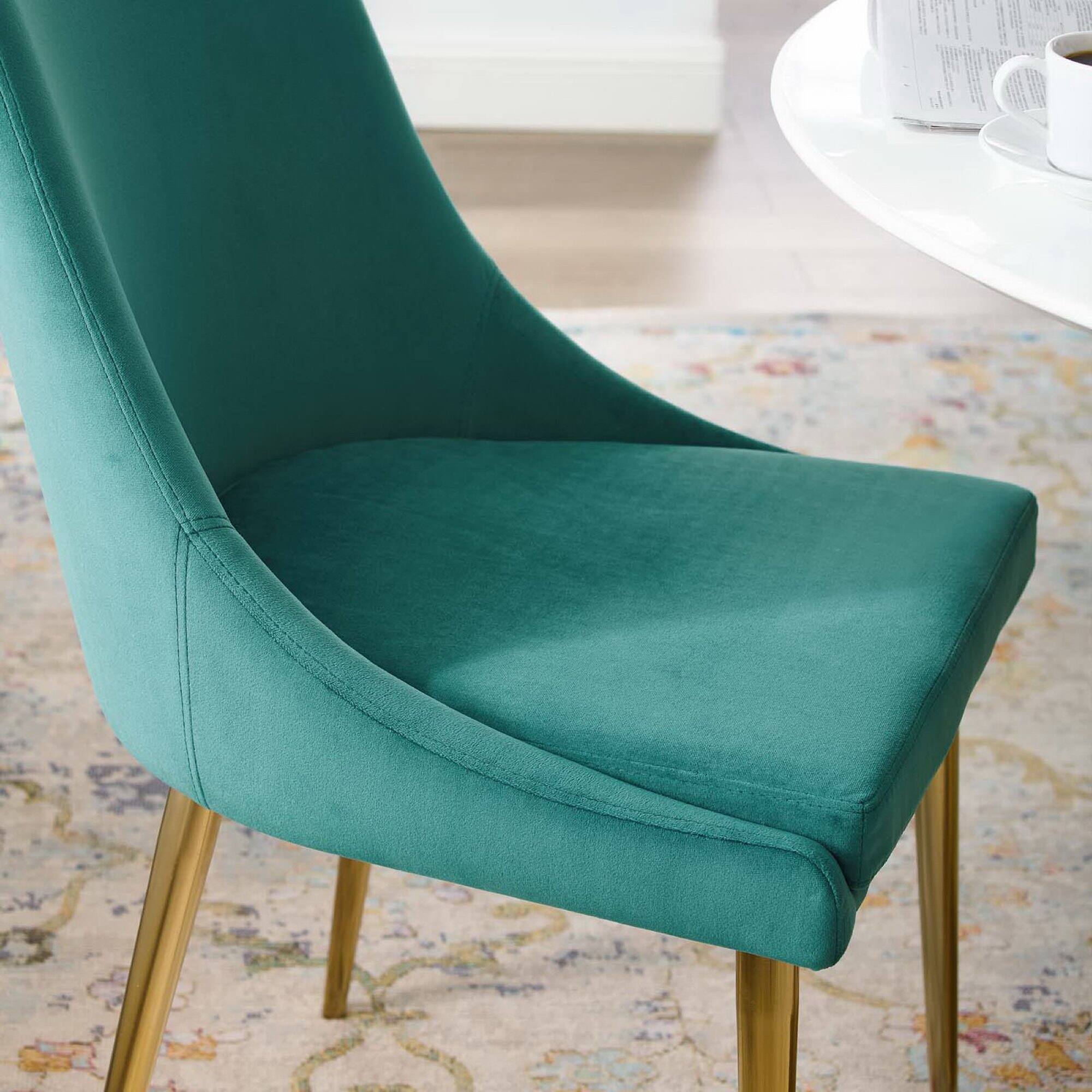 Left. Modway - Viscount Modern Accent Performance Velvet Dining Chair by Modway - Teal.