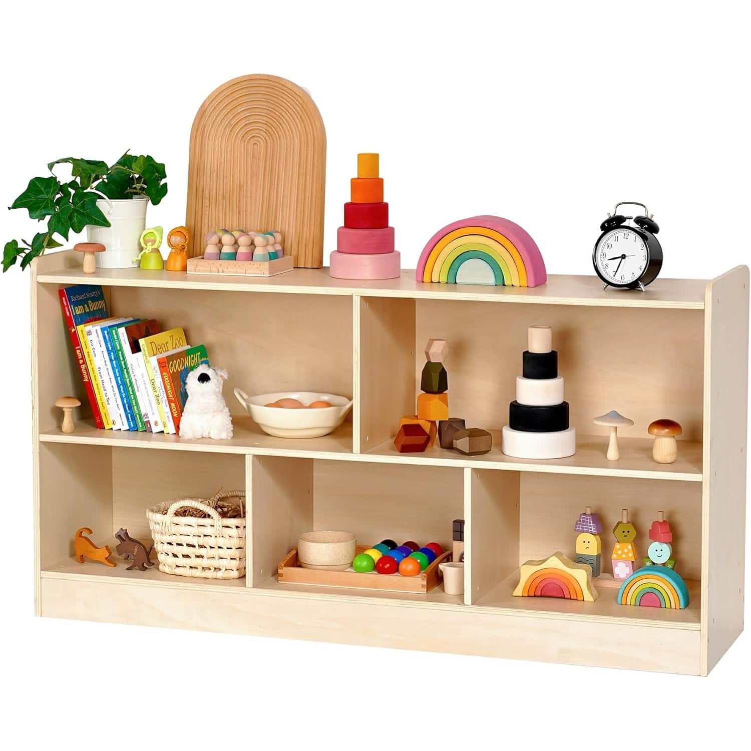 ZUQIETA - Wooden Toy Shelf for Kids - 5-Section Montessori Book & Toy Organizer, Customizable for Playroom & Classroom - Natural