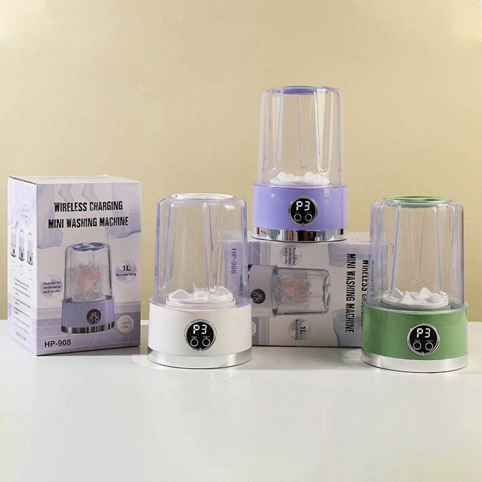 WIRELESS CHARGING MINI WASHING MACHINE  
HP-908  
1L  
Special for small clothes and socks  
Not standing  
P3  
MINI WASHING MACHINE  
WIRELESS CHARGING  
HP-908  
1L  
P3