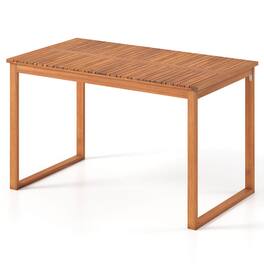 Costway - Outdoor Acacia Wood Dining Table, Rectangular Patio Table with Slatted Tabletop - Natural