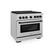 Left. ZLINE - 36 in. Wide 6 Burner Autograph Paramount Satin Steel Gas Range withBlack Accents (SGRSZ-36-MB) - Stainless Steel.