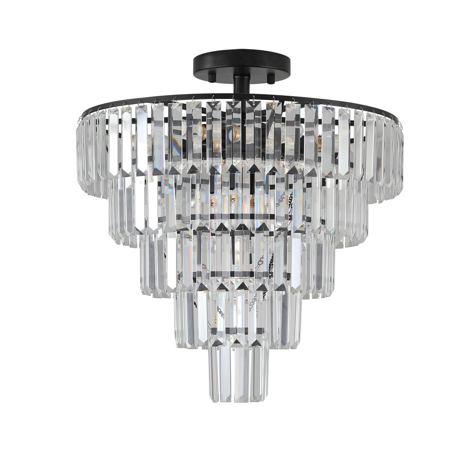 Alt View 7. Tiramisubest - 20" Black Crystal Chandelier Ceiling Light, Modern Luxury 10-Light Flush Mount Light Fixture (No Bulbs) - Black.