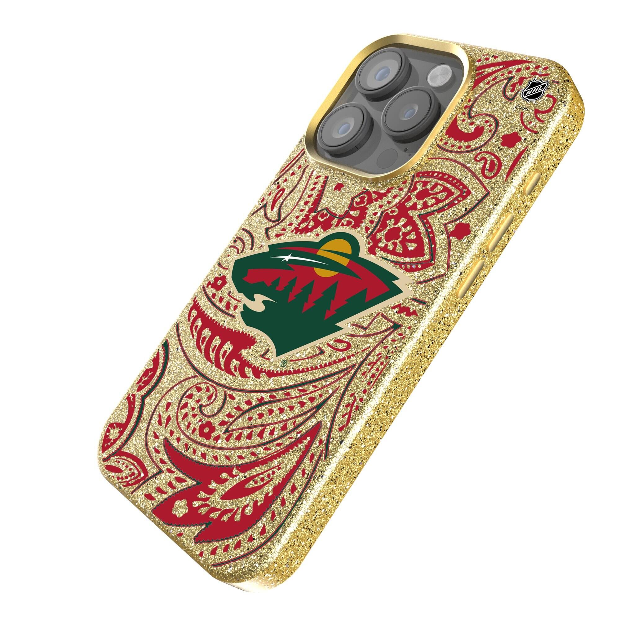 Alt View 1. Keyscaper - Gold Minnesota Wild Paisley Bling iPhone Case - 16 Plus - Gold.