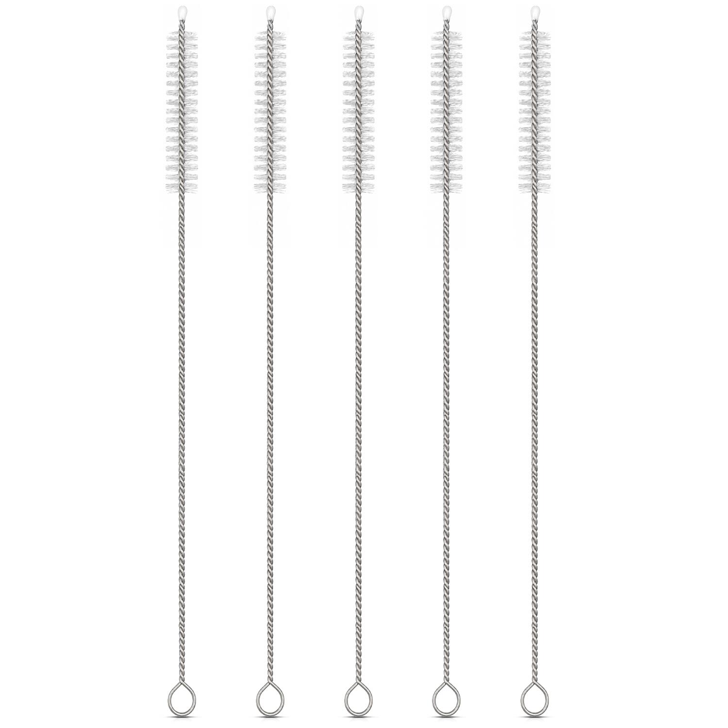 Front. Garnen - 5x Straw Cleaner Brush 10" Straw Brush for Water Bottles, Long Handle Stainless Steel Drinking Straw Cleaning Brushes - White.