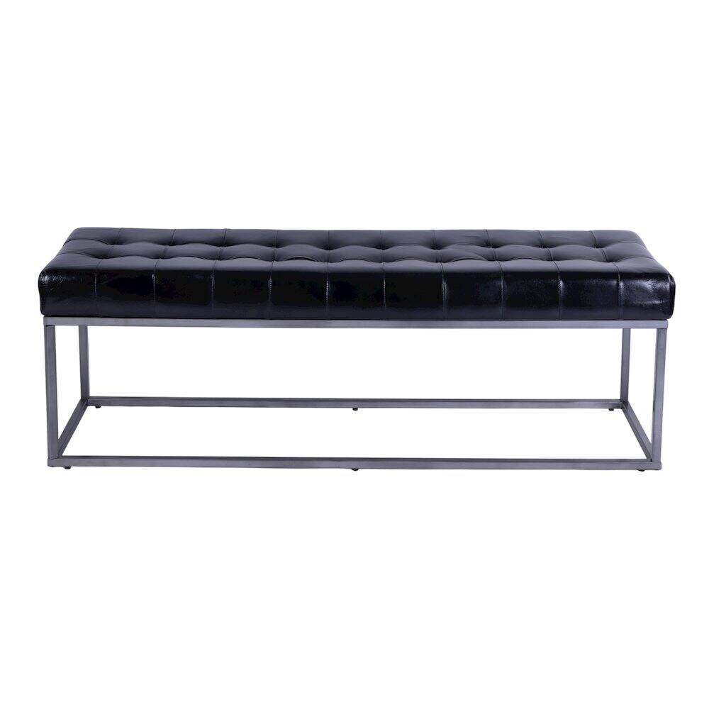 Back. Butler Specialty - Knox 54 in. W Leather and Iron Accent Bench - Black.