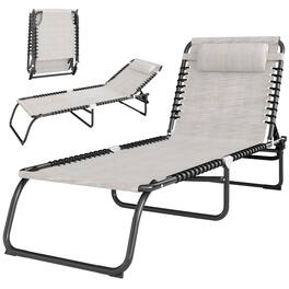 Outsunny - Chaise Lounge Pool Chair with 4-Position Reclining Back, Pillow, Breathable Mesh & Bungee Seat - Cream White