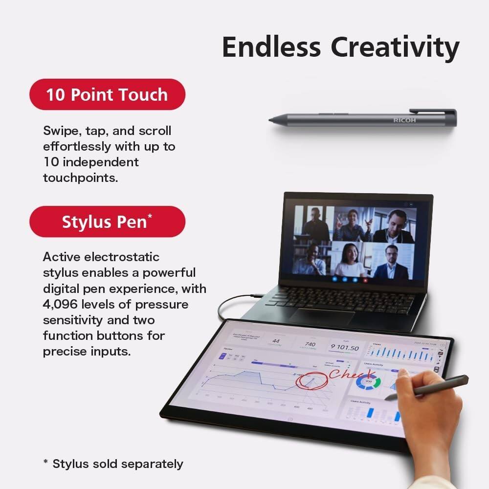 Endless Creativity

10 Point Touch
Swipe, tap, and scroll effortlessly with up to 10 independent touchpoints.

Stylus Pen*
Active electrostatic stylus enables a powerful digital pen experience, with 4,096 levels of pressure sensitivity and two function buttons for precise inputs.

* Stylus sold separately