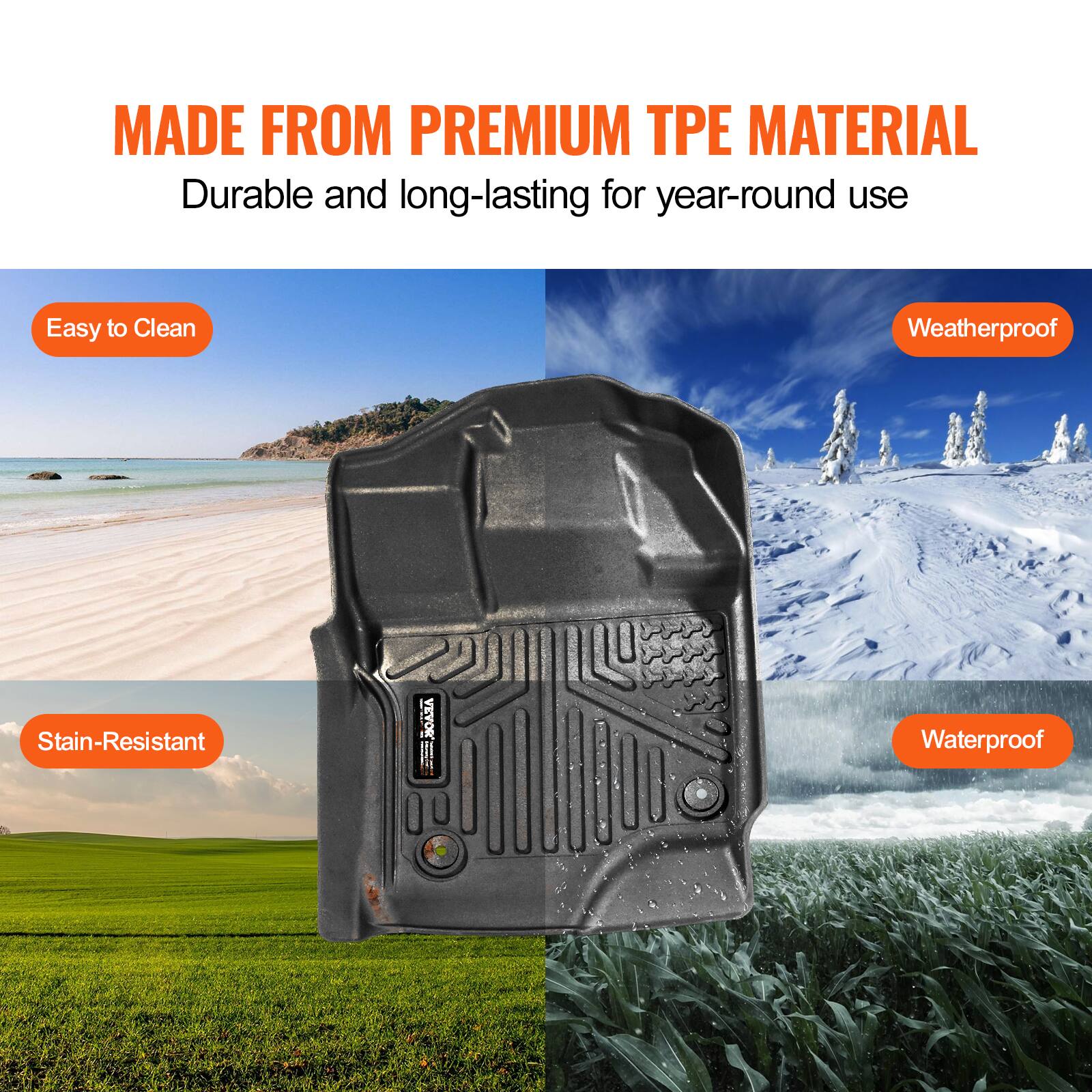 MADE FROM PREMIUM TPE MATERIAL  
Durable and long-lasting for year-round use  

Easy to Clean  
Weatherproof  
Stain-Resistant  
Waterproof