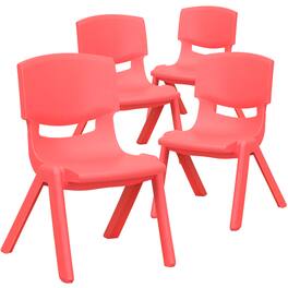 Emma + Oliver - 4 Pack Plastic Stackable Pre-K/School Chairs with 10.5"H Seat - Red