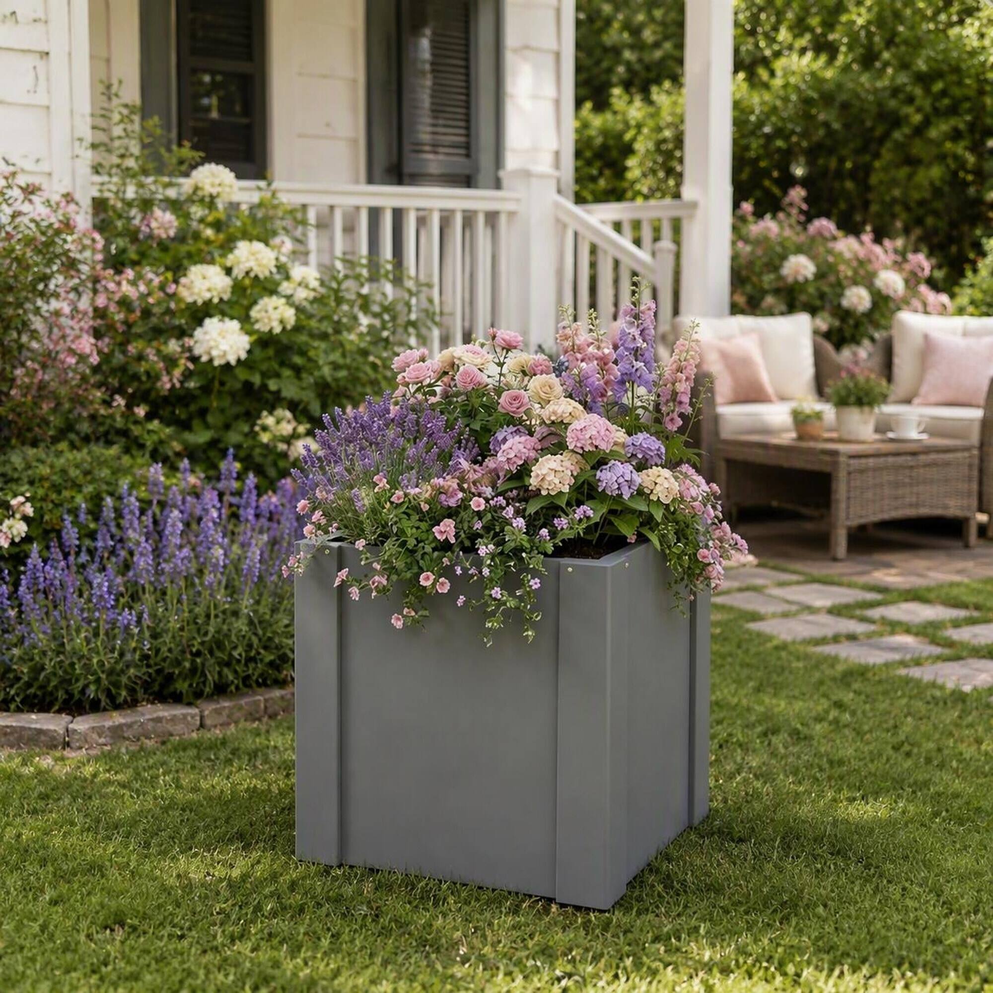 Alt View 1. RYHNUYNE - Elevated Outdoor Planter Box 16.9x16.9x18.1 Inch Galvanized Steel Raised Garden Bed for Patio Balcony Vegetables - Black.