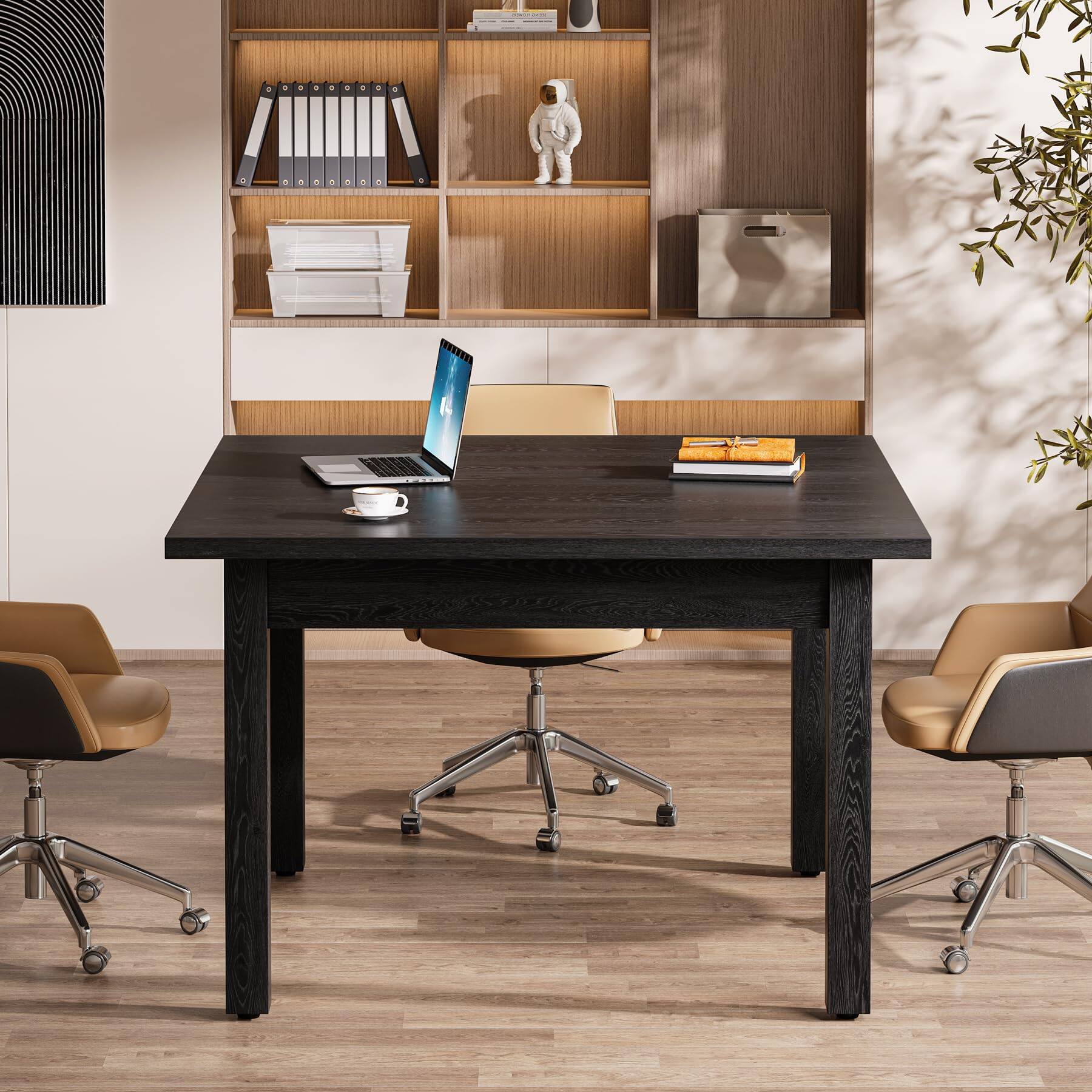 Left. Tribesigns - 39'' Square Conference Table, Small Wooden Meeting Room Table - Black.