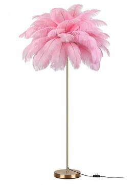 FINEAK - Rose Gold Feather Floor Lamp - Modern Funky Arc Tall Standing Lamp with Fluffy Ostrich Feathers - Pink