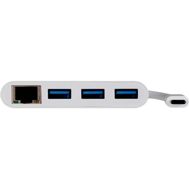 Monoprice - USB/Ethernet Combo Hub - USB 3.1 (Gen 1) Type C - External - 3 USB Port(s) - 1 Network (RJ-45) Port(s) - 3 USB - White