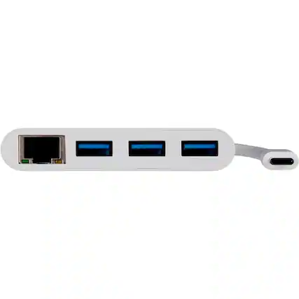 Front. Monoprice - Monoprice USB/Ethernet Combo Hub - USB 3.1 (Gen 1) Type C - External - 3 USB Port(s) - 1 Network (RJ-45) Port(s) - 3 USB - White.