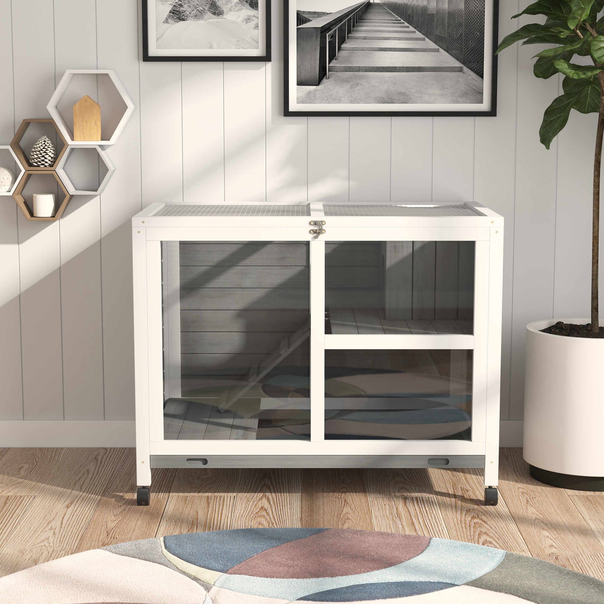 Alt View 1. Pawhut - Desk/Table Sized Rabbit Hutch with.