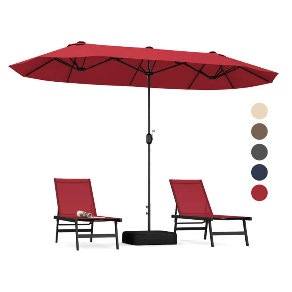 Mondawe - 13 Feet Double-Sided Patio Twin Table Umbrella with Crank Handle - Wine