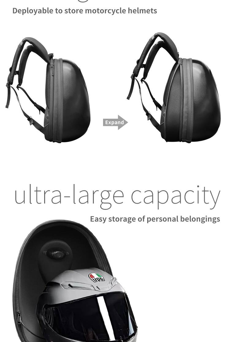 Deployable to store motorcycle helmets  
Expand  
ultra-large capacity  
Easy storage of personal belongings