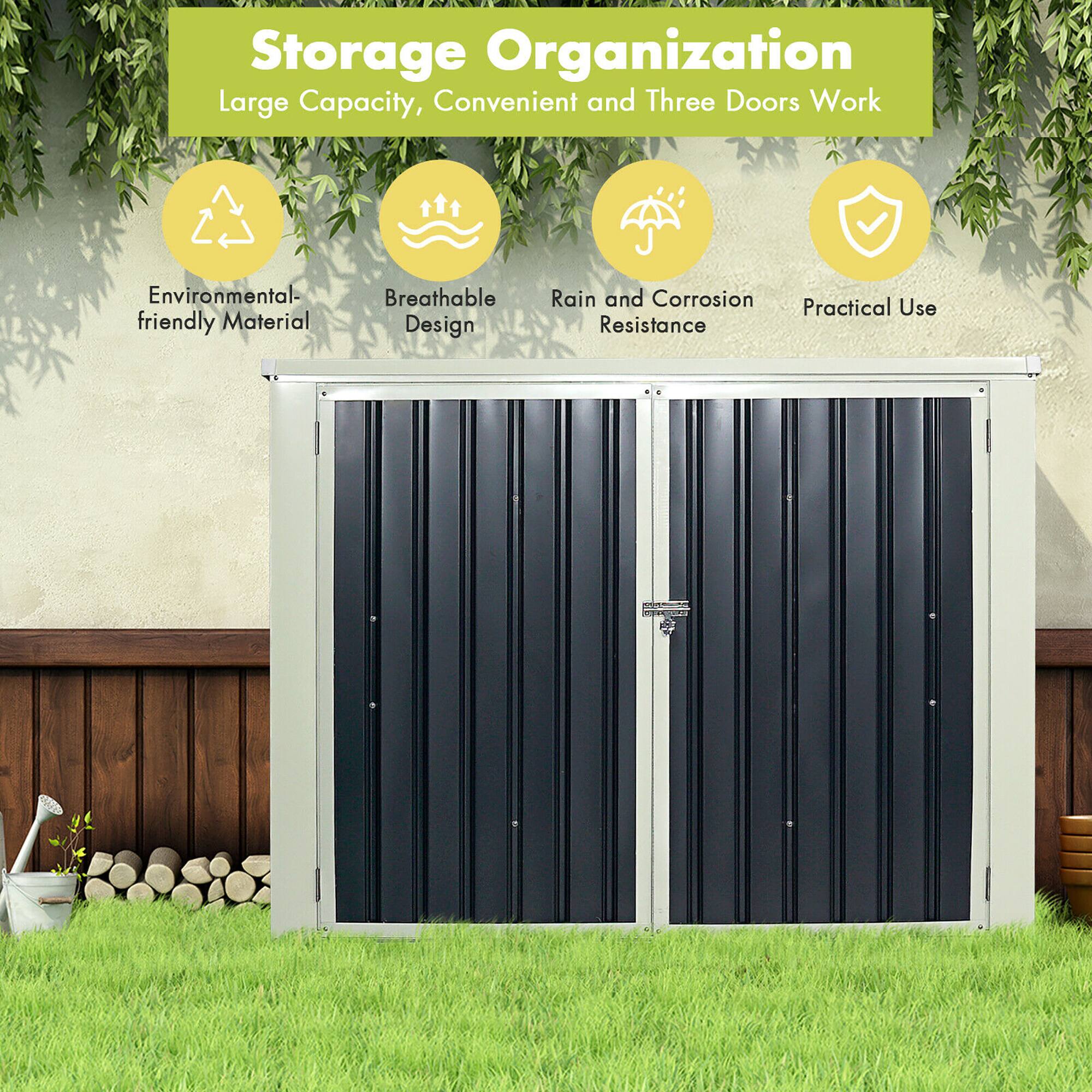 Storage Organization: Large Capacity, Convenient and Three Doors Work. Environmental-friendly Material, Breathable Design, Rain and Corrosion Practical Use, Resistance.