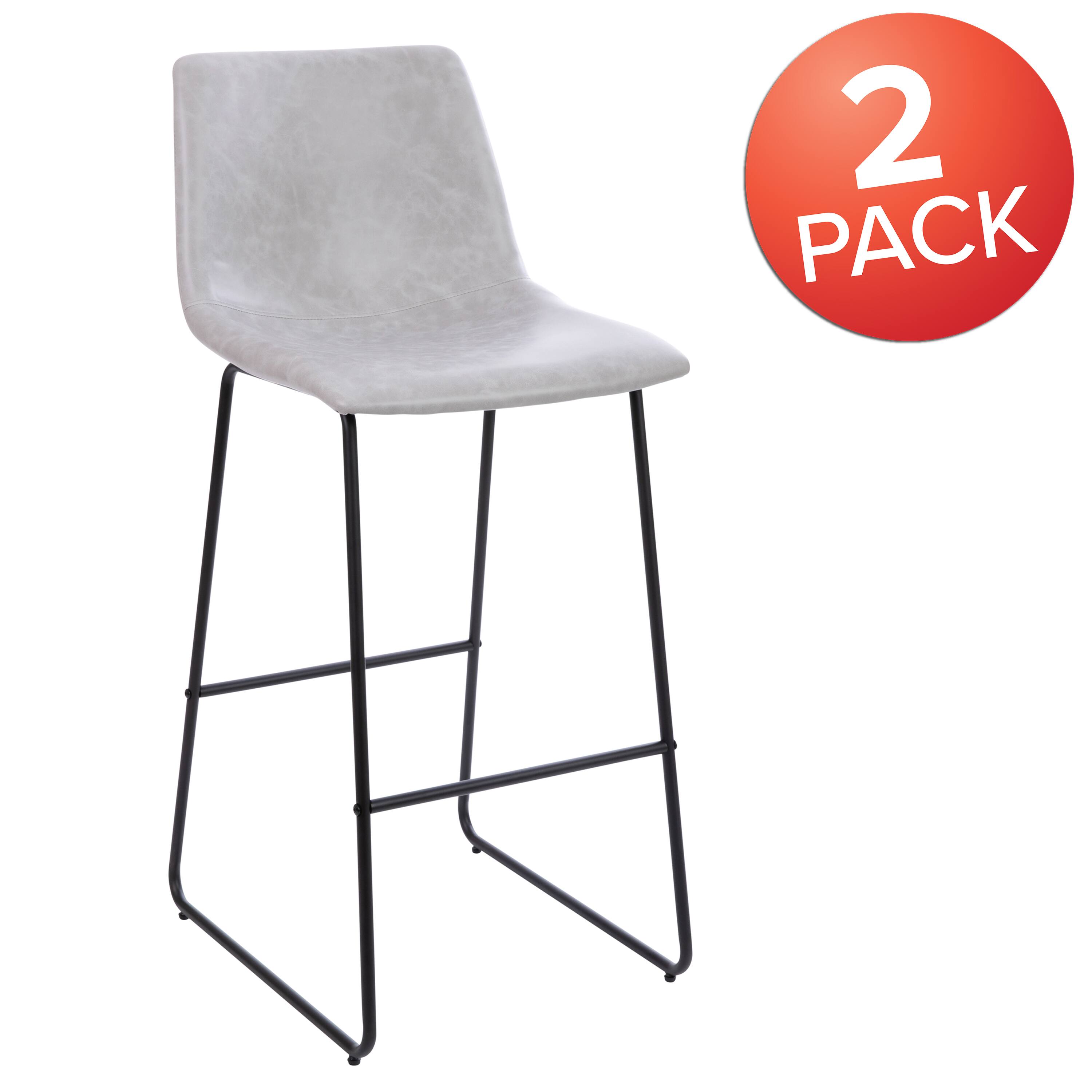 Alt View 13. Alamont Home - 30 Inch Commercial Grade LeatherSoft Bar Height Barstools, Set of 2 - Light Gray.