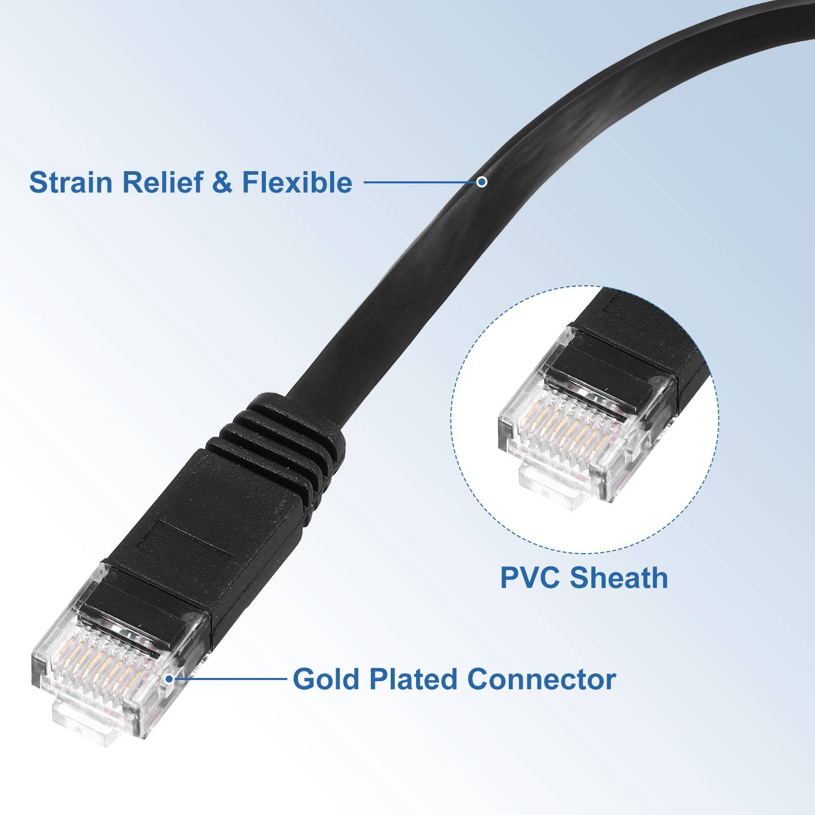 Strain Relief & Flexible  
PVC Sheath  
Gold Plated Connector
