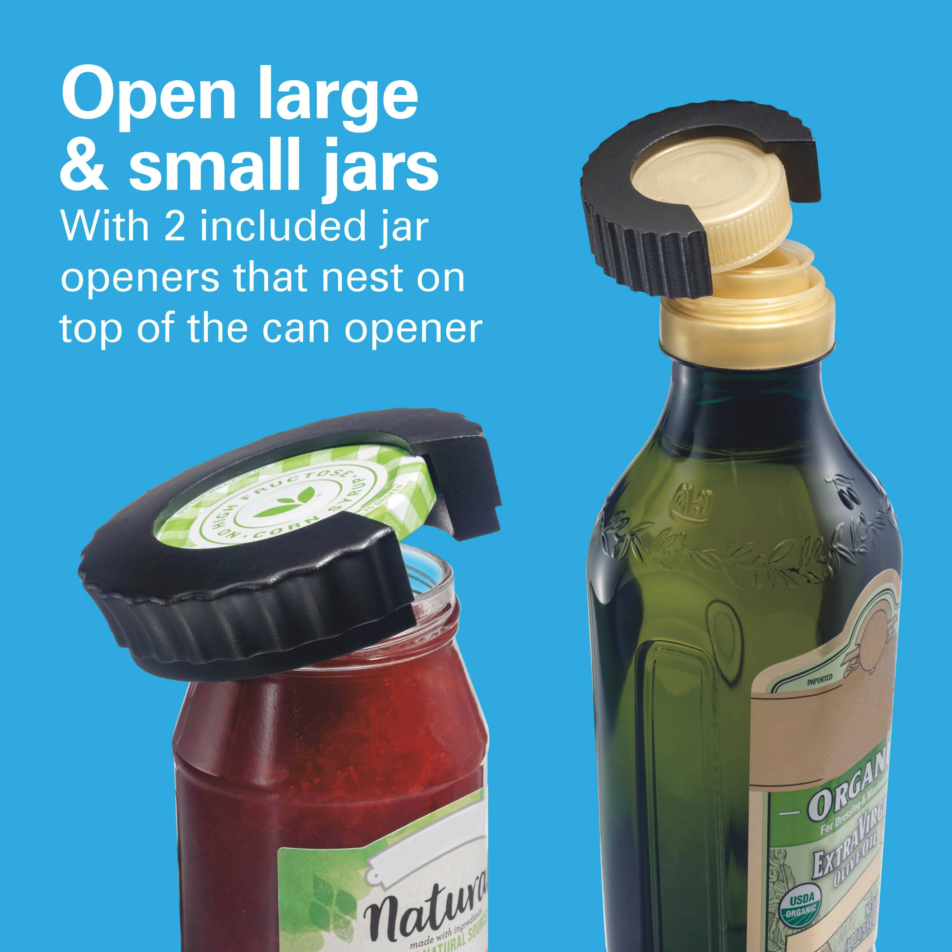 Open large & small jars  
With 2 included jar openers that nest on top of the can opener  

Natura  
made with natural ingredients  

USDA ORGANIC  
Extra Virgin Olive Oil