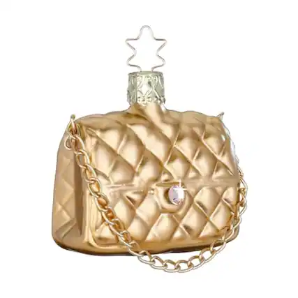 Front. Inge Glas - Inge Glas Golden Clutch Purse German Glass Christmas Tree Ornament FREE BOX - Gold.