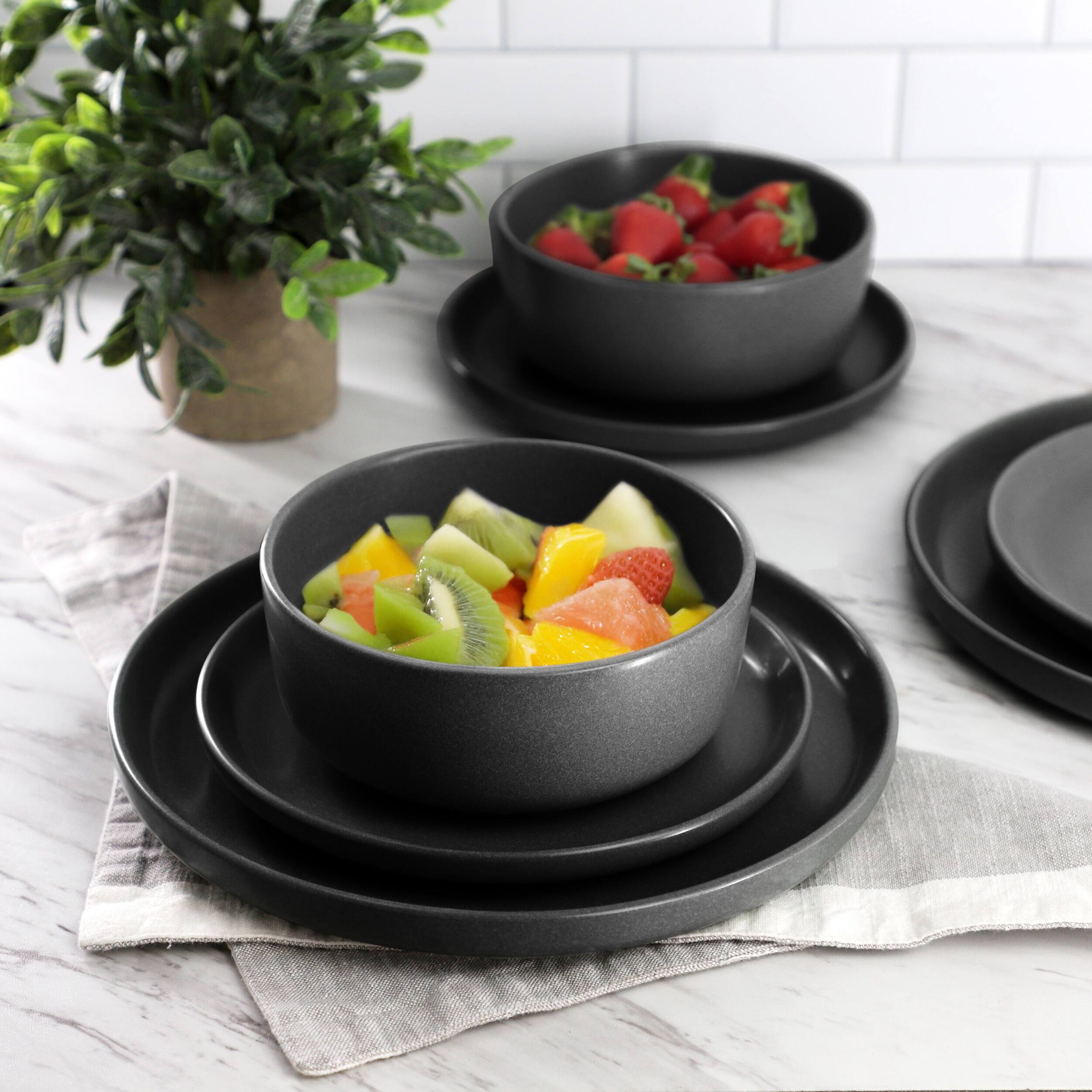 Alt View 6. Gibson - Gibson Soho Lounge Bryant Park 12 Piece Reactive Stoneware Dinnerware Set in Black - Black.