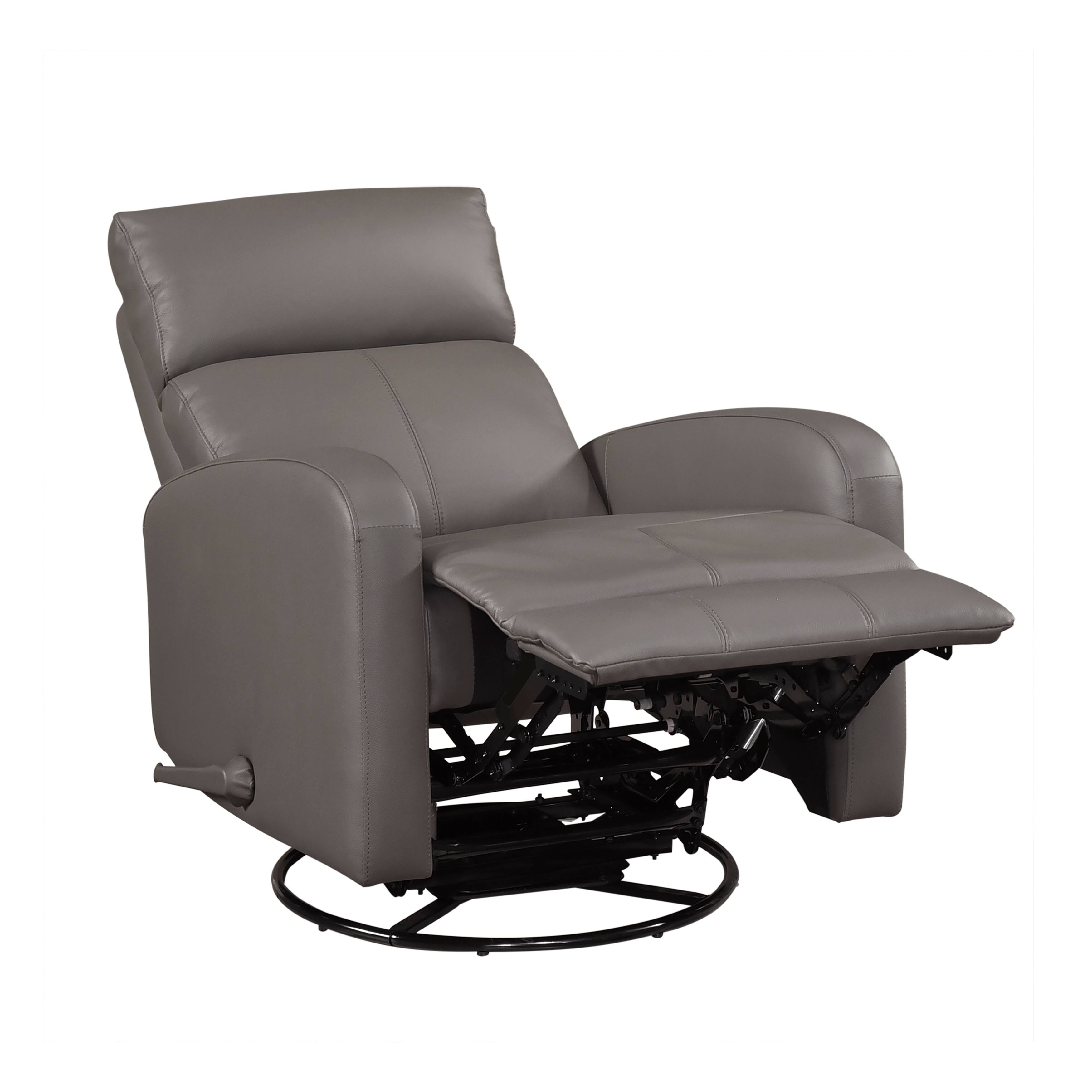 Back. TinyHomie - 1pc Glider Recliner Chair with Swivel Motion Mocha Leather Upholstery Luxury Comfort Solid Wood Living Room Furniture - Mocha.