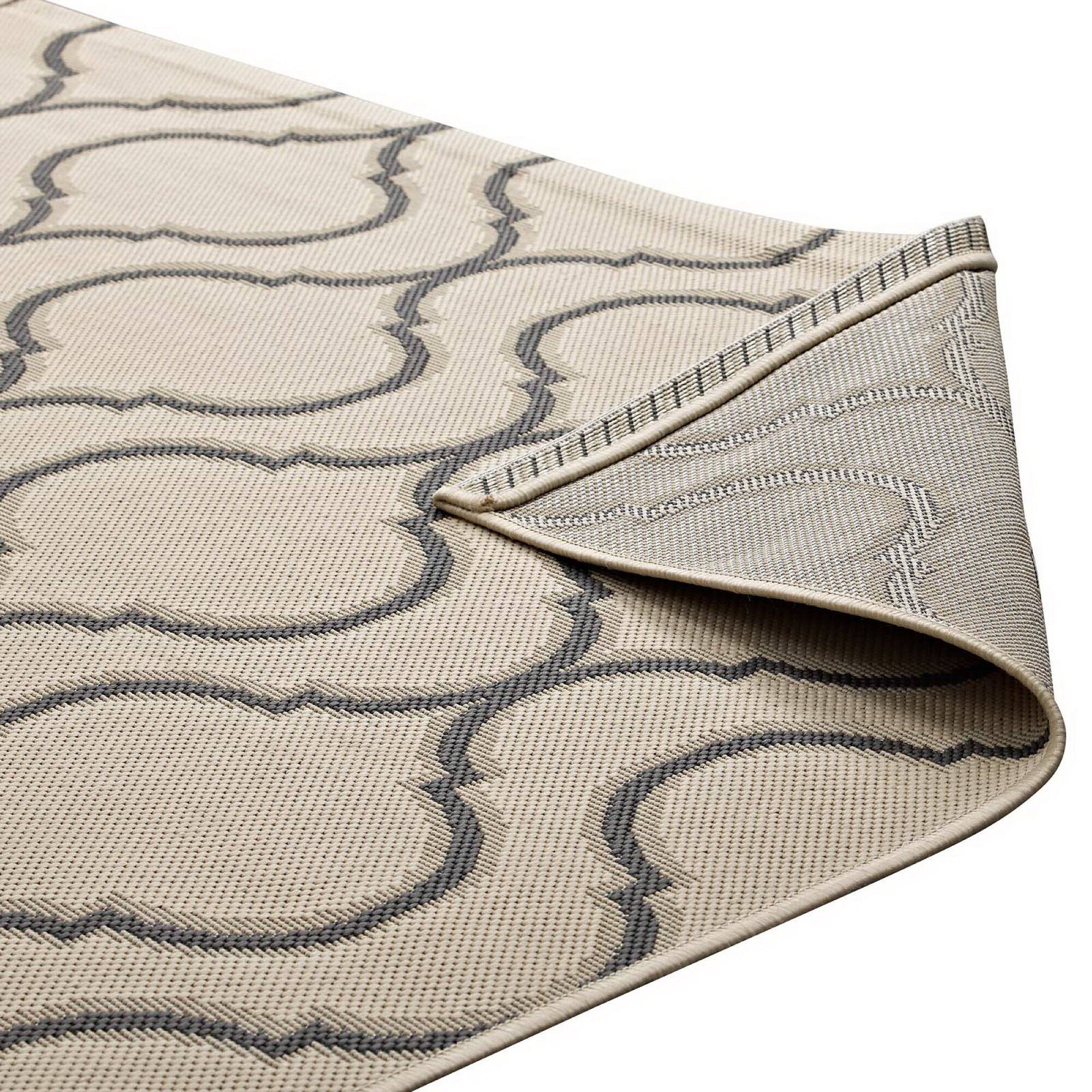 Alt View 4. Modway - Linza Wave Abstract Trellis Indoor and Outdoor Area Rug - Beige and Gray.