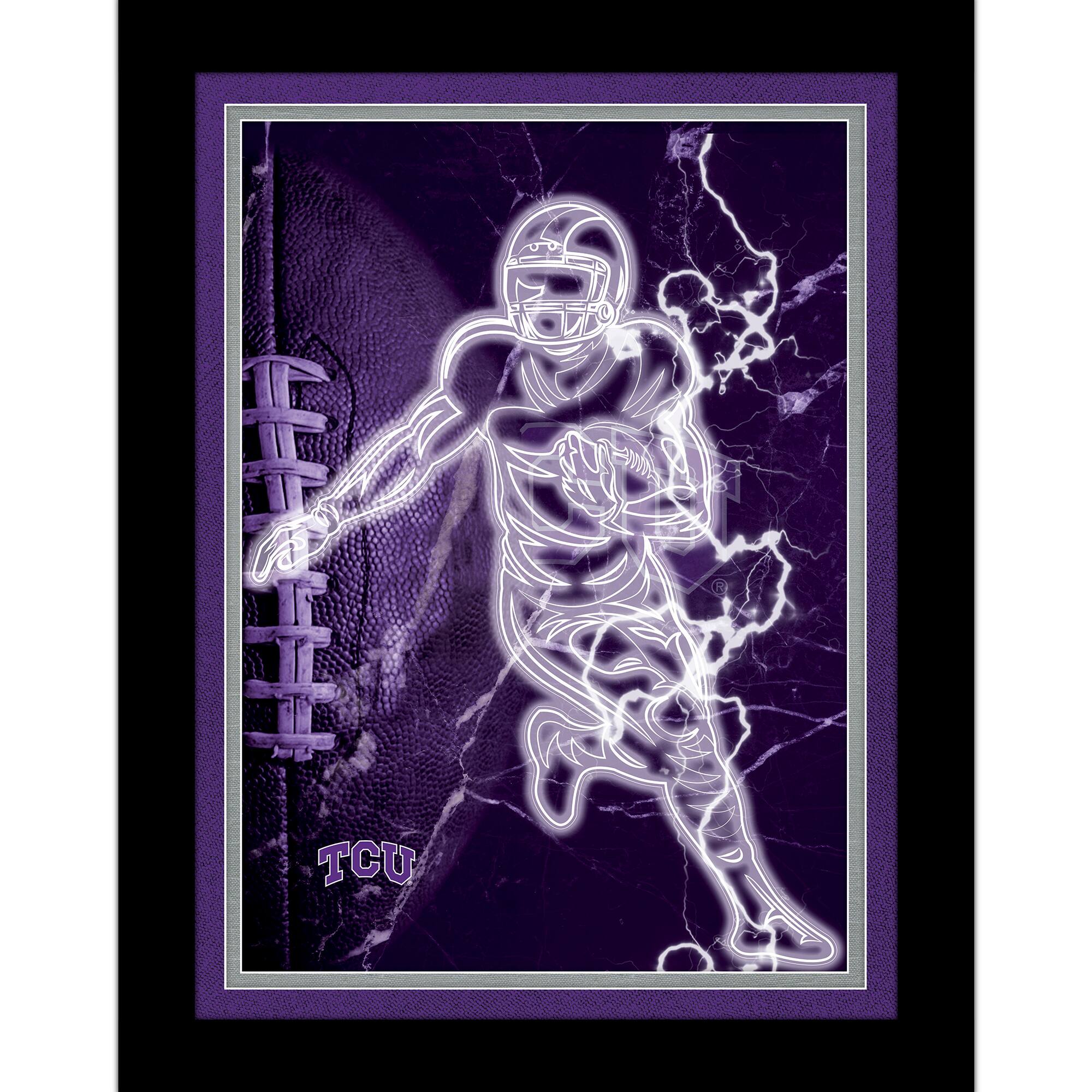 Black TCU Horned Frogs 12'' x 16'' Framed Neon Player Print