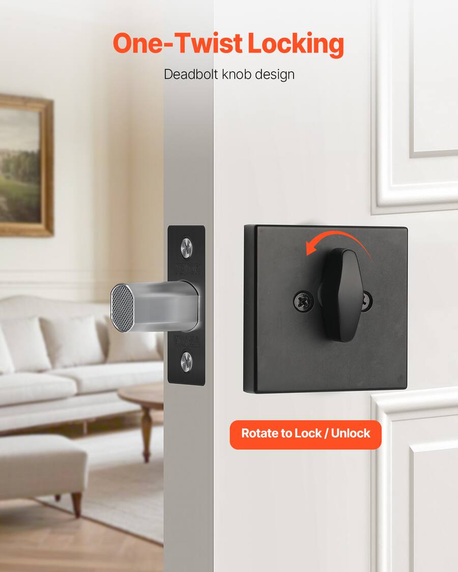 Unlock Rotation Key Lock VEVOR Deadbolt Lock, Square Single Cylinder Dead Bolt, Keyed 1 Side ...
