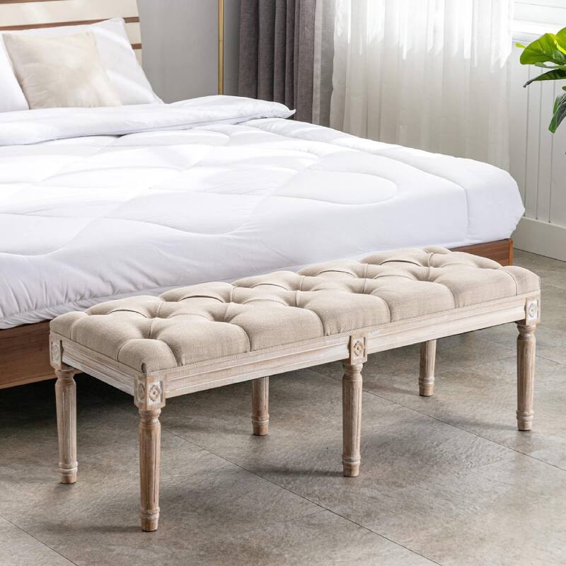 Alt View 1. Lumina Wise - Rustic Wood Legs Entryway Ottoman Bench - Beige.