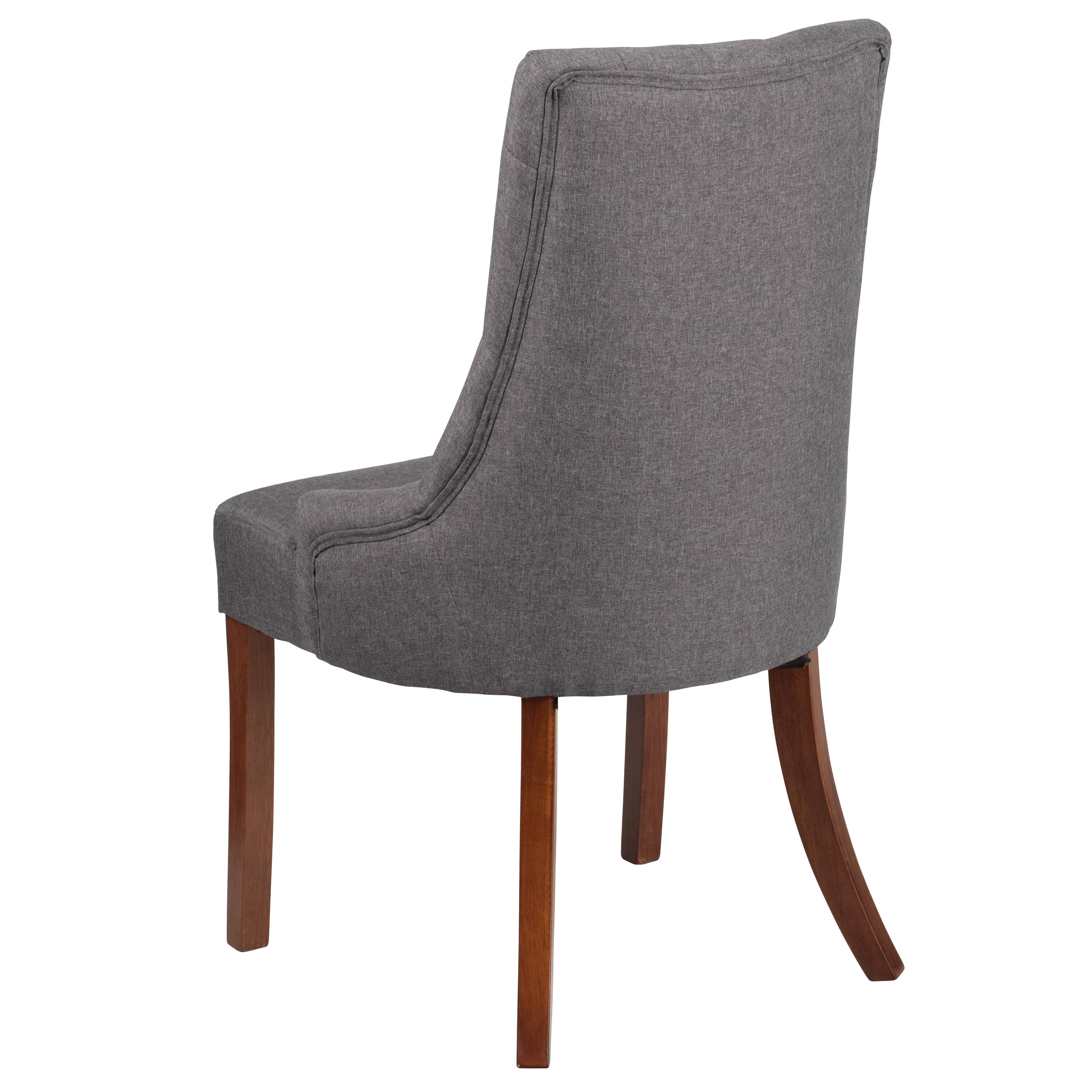 Alt View 3. Emma + Oliver - Tufted Chair with Curved Mahogany Legs - Gray Fabric.