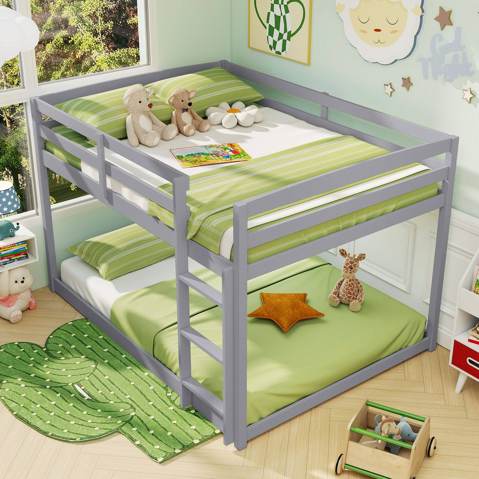 Alt View 3. Costway - Costway Full Over Full Bunk Bed with Full-length Guardrails & Integrated Ladder - Gray.