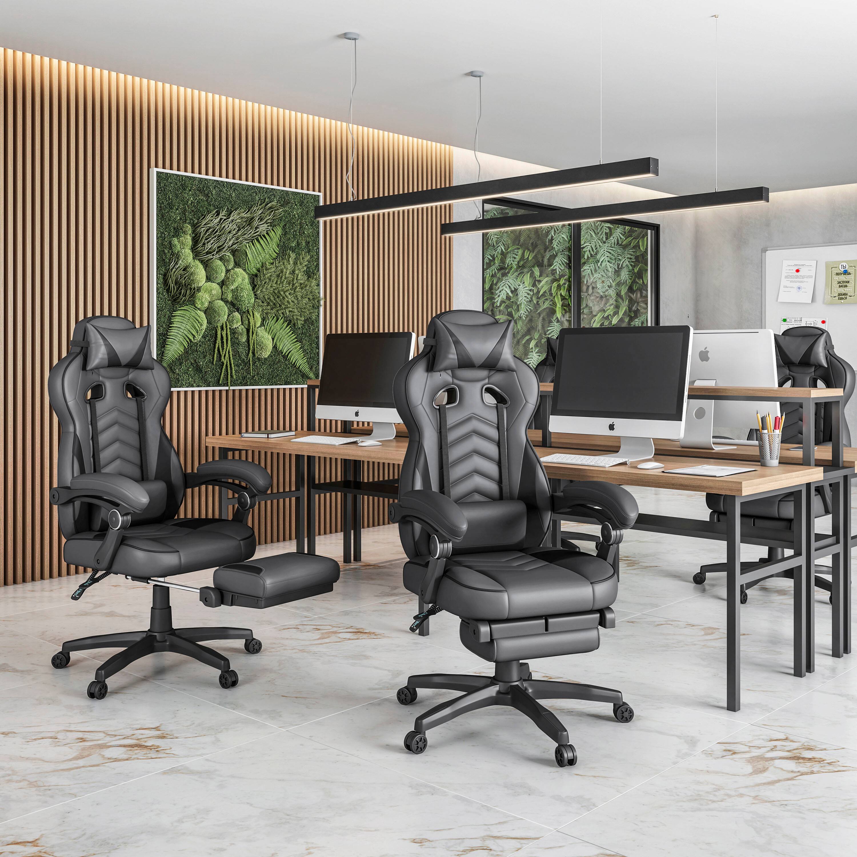 Back. Spaco - Spaco Gaming Racing Style Fully Reclining Executive Office Chair,Executive Chair with Footrest for Study, Office - Grey.