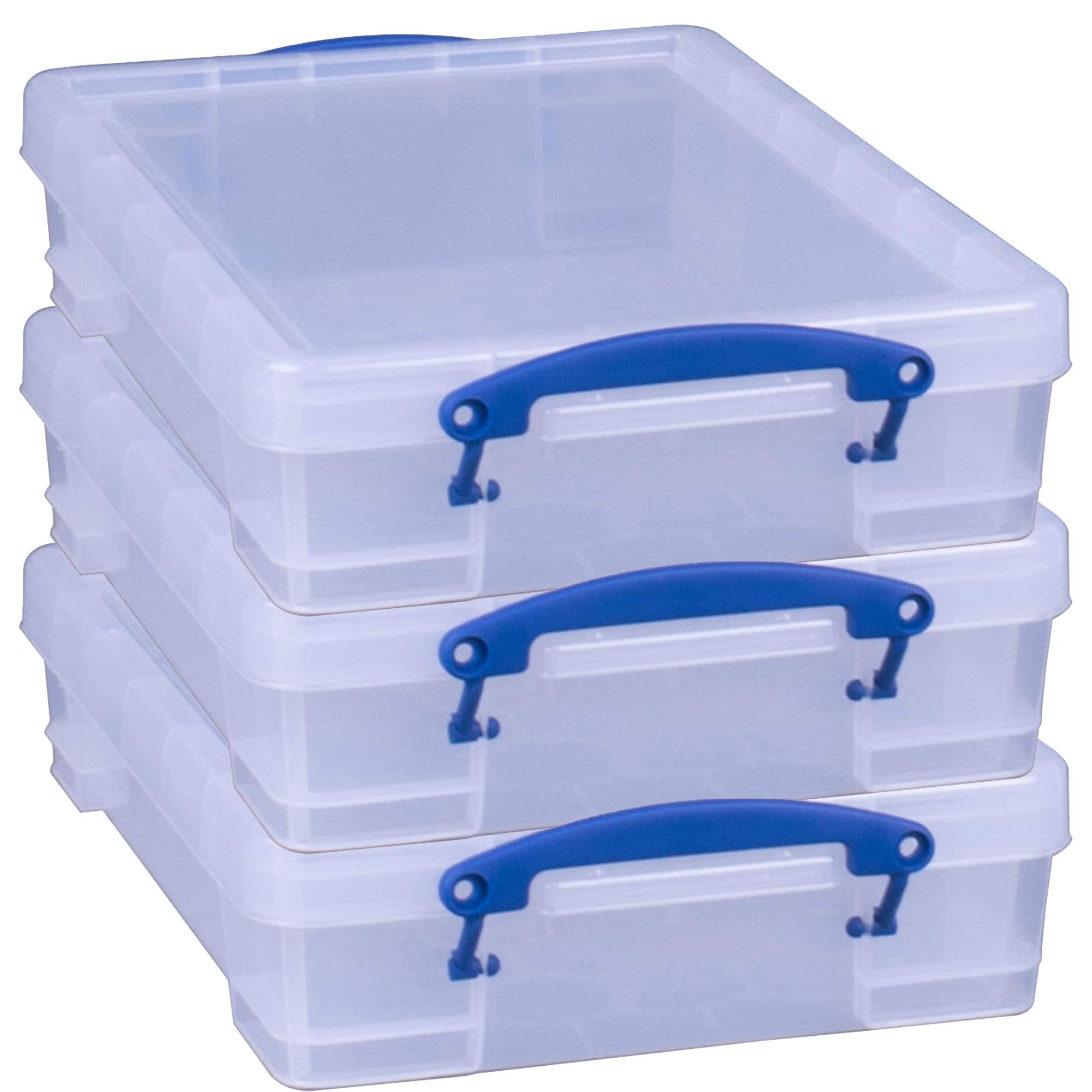 Really Useful Box - 4L Storage Container with Lid and Clip Lock Handles, (3 Pack) - Clear