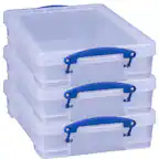 Front. Really Useful Box - Really Useful Box 4L Storage Container with Lid and Clip Lock Handles, (3 Pack) - Clear.