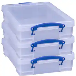 Really Useful Box - 4L Storage Container with Lid and Clip Lock Handles, (3 Pack) - Clear