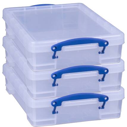 Front. Really Useful Box - Really Useful Box 4L Storage Container with Lid and Clip Lock Handles, (3 Pack) - Clear.