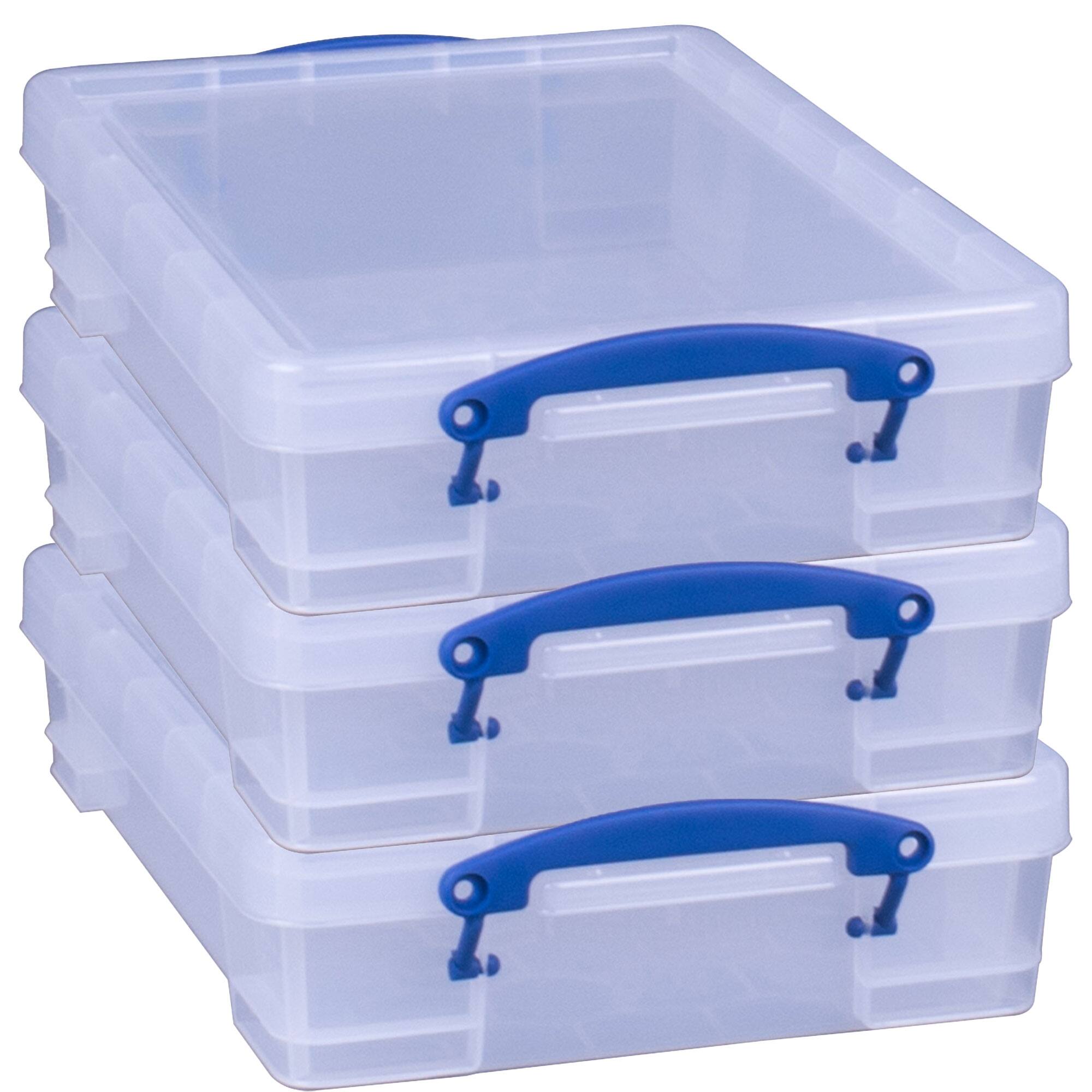 Front. Really Useful Box - Really Useful Box 4L Storage Container with Lid and Clip Lock Handles, (3 Pack) - Clear.