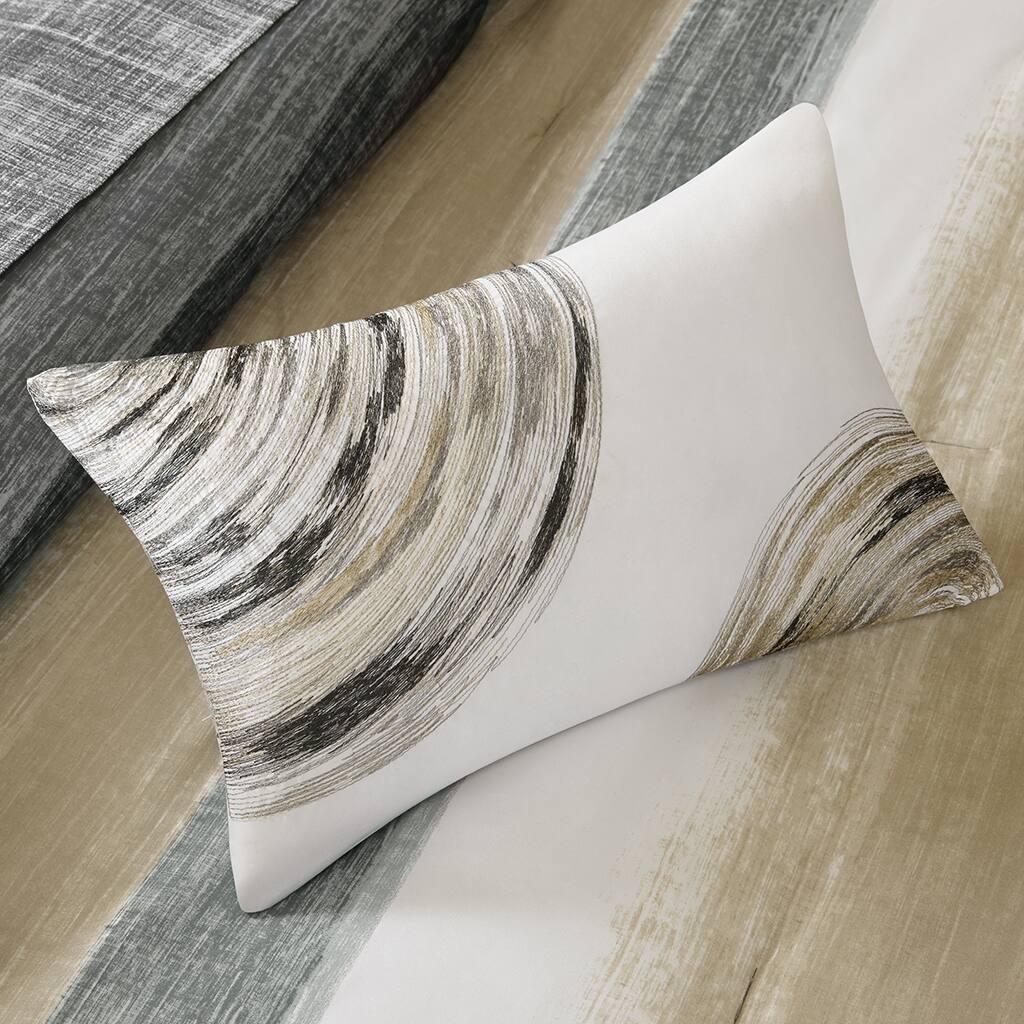 Alt View 1. Gracie Mills - Gracie Mills Ianne Modern Watercolor Stripe Comforter Set with Cotton Bed Sheets - Taupe.