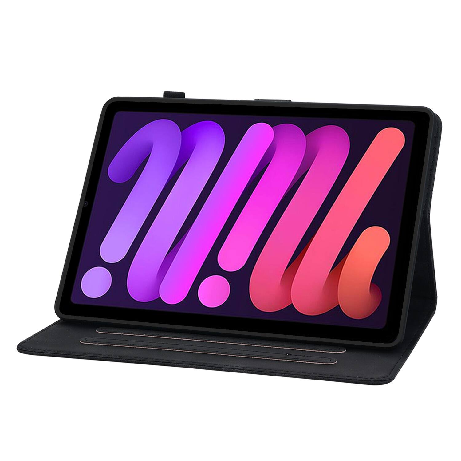 Back. Dteck - Case for Apple iPad mini (A17 Pro) 2024 & iPad mini 6th Gen 8.3" 2021,Embossed Pattern PU Leather Flip Card Holder Cover - Black.