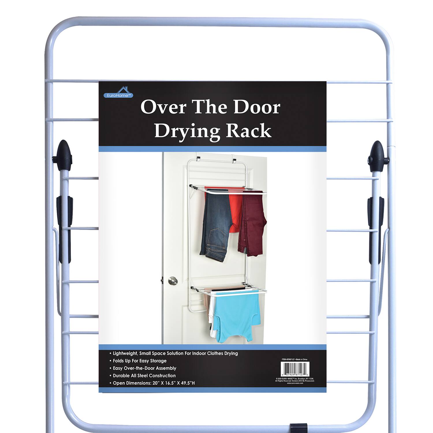 EuroHome Over The Door Drying Rack

Lightweight, Small Space Solution For Indoor Clothes Drying
Folds Up For Easy Storage
Easy Over-the-Door Assembly
Durable All Steel Construction
Open Dimensions: 20" X 16.5" X 49.5"