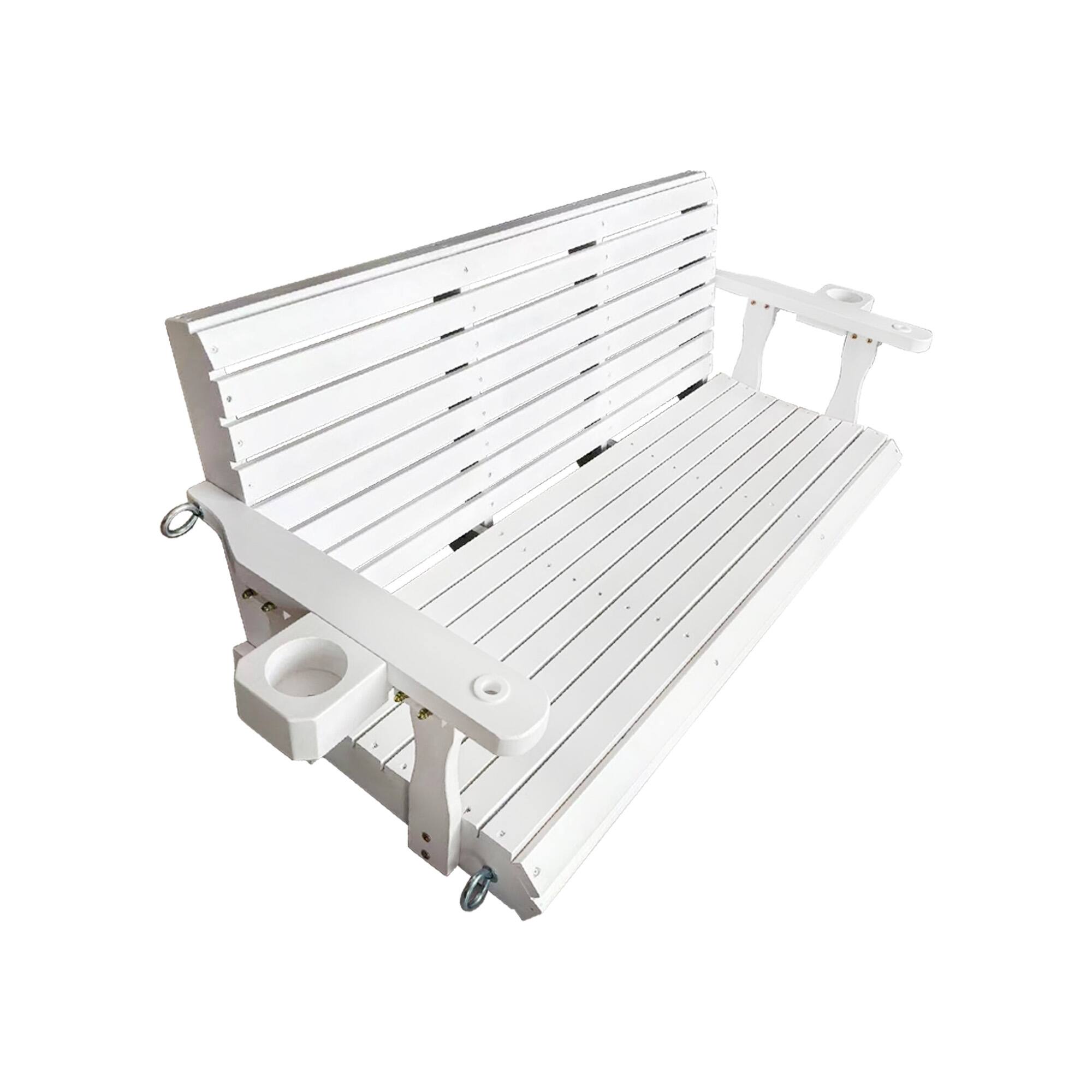 Alt View 5. Fortune Candy - Wooden 5FT Porch Swing w/Cupholders , High Back & Deep Seat, Heavy Duty 880lbs for Garden, 3-Seater - White.