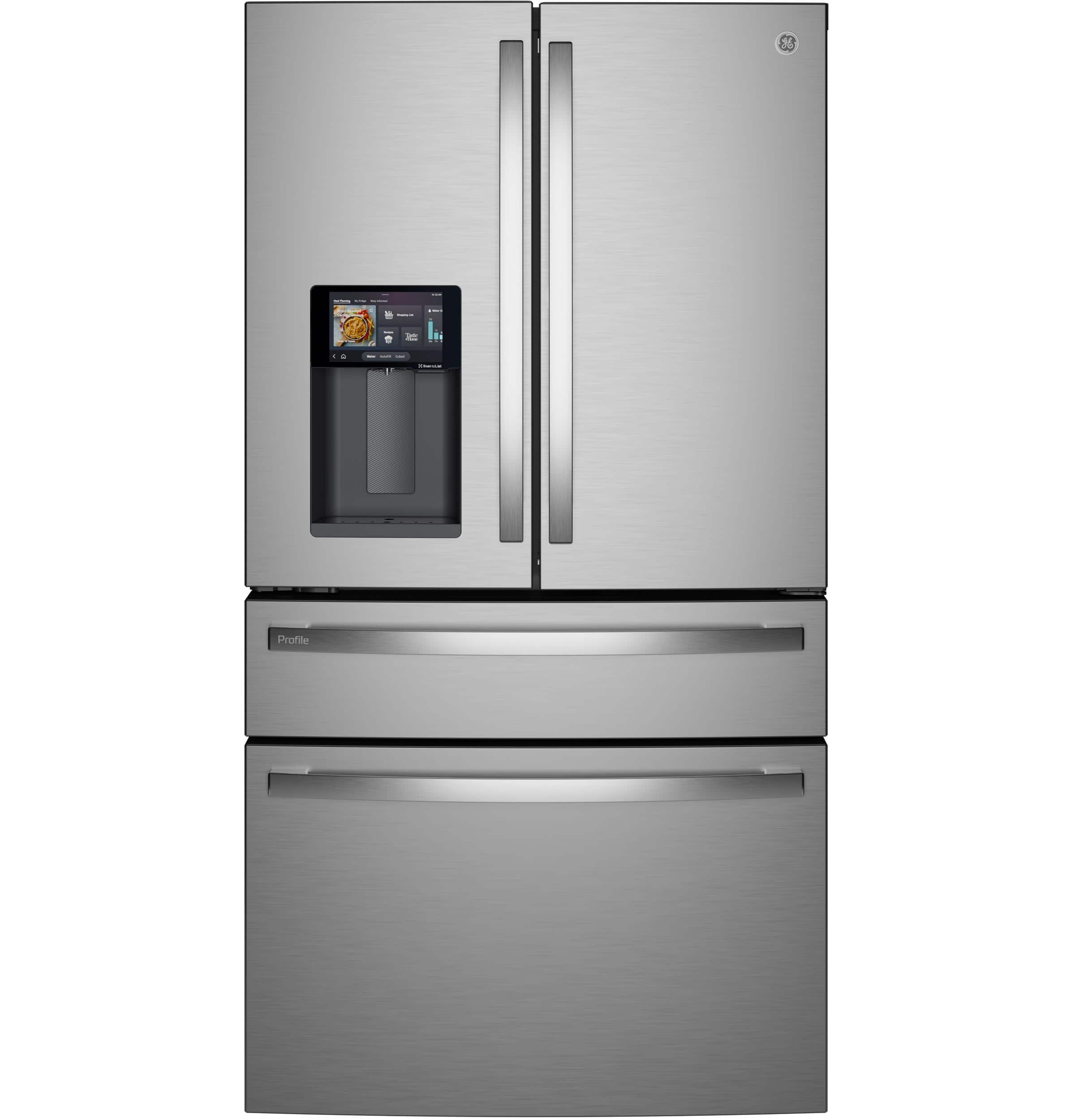 Front. GE Profile - 27.89 Cu. Ft. Smart Energy Star 4-Door French Door Refrigerator with Kitchen Assistant - Stainless Steel.