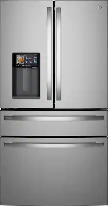 GE Profile - 36 in. Wide 27.89 Cu. Ft. Smart Energy Star 4-Door French Door Refrigerator with Kitchen Assistant - Stainless Steel