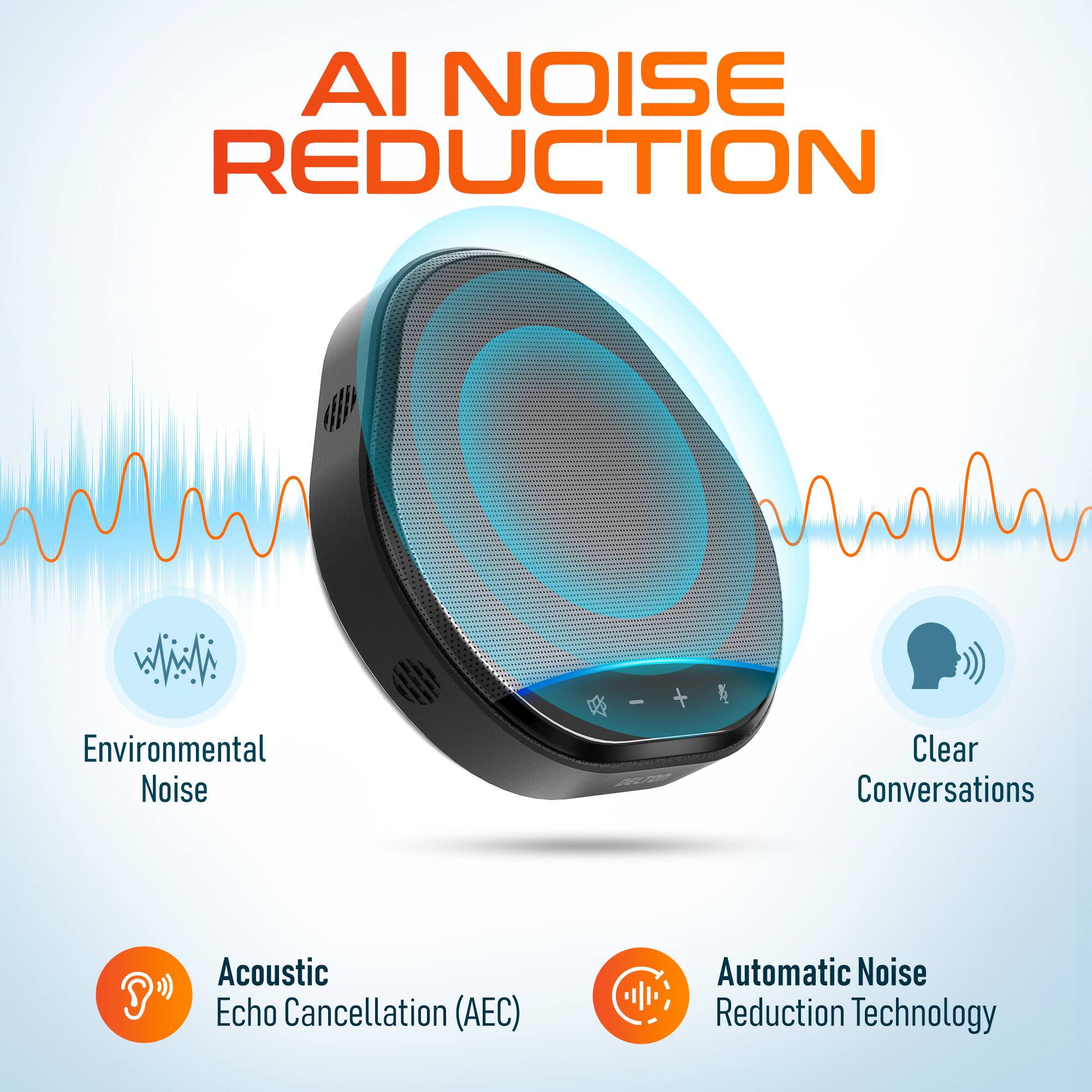 AI NOISE REDUCTION - Environmental Noise, Clear Conversations, Acoustic Echo Cancellation (AEC), Automatic Noise Reduction Technology