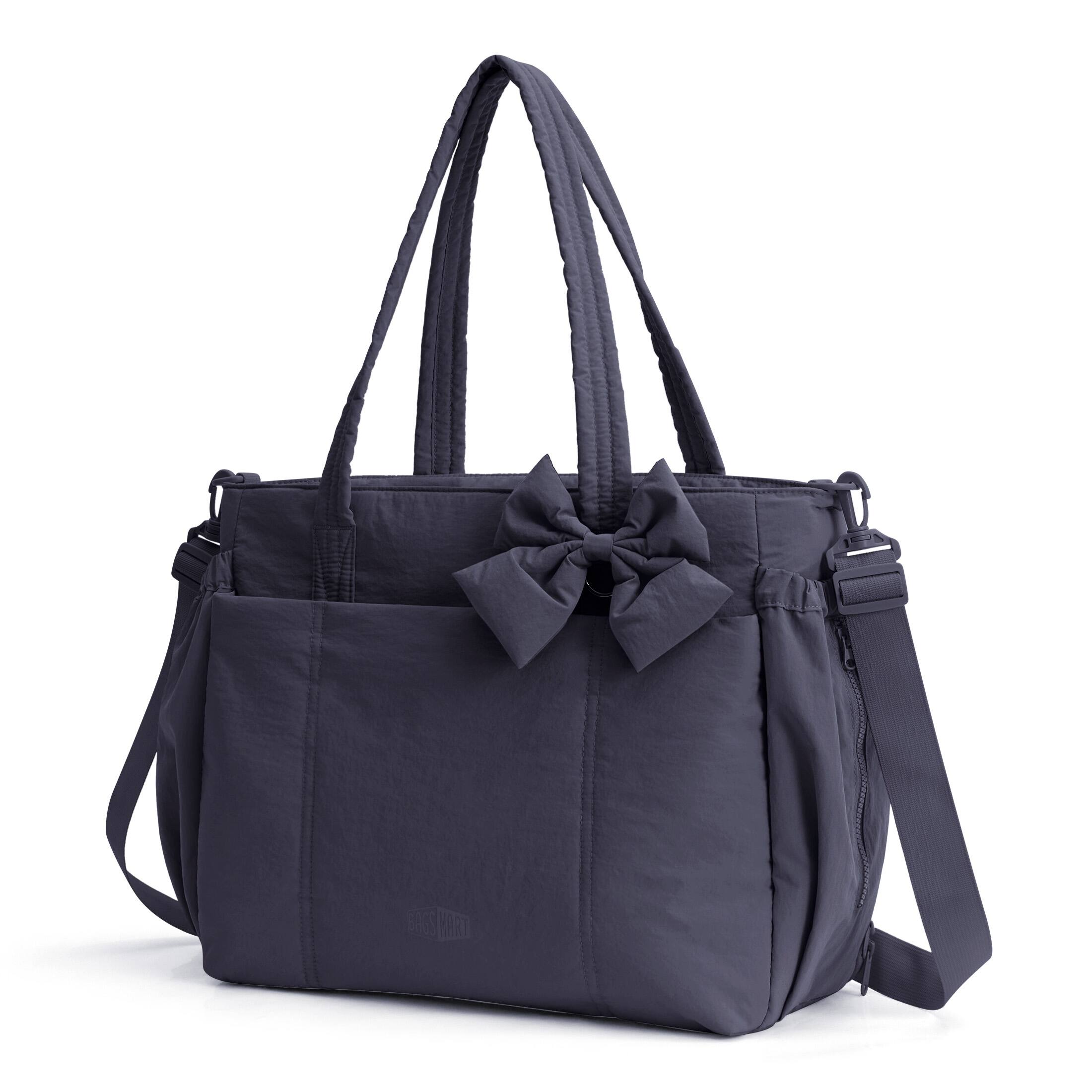 Angle. Bagsmart - Bloom Everyday Tote, Diaper Bag with 180° Wet/Dry Compartment & Detachable Bottle Pouch for Travel & Daily Use - Porpoise Gray.